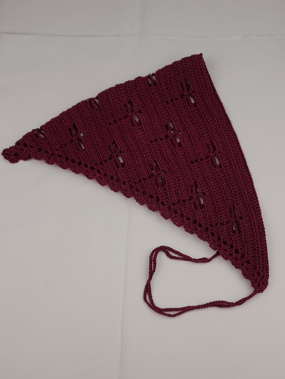 Handmade Crocheted Dragonfly Filet Maroon Wine Head Bandana Tie Back Kerchief - Picture 6 of 10